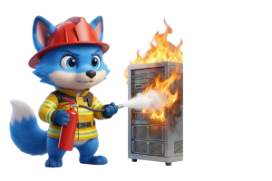 Bandicoot firefighter putting out server fire representing disaster recovery and IT protection