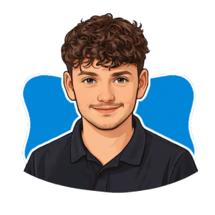 Illustrated avatar of Bandicoot IT team member Oscar with blue background profile icon